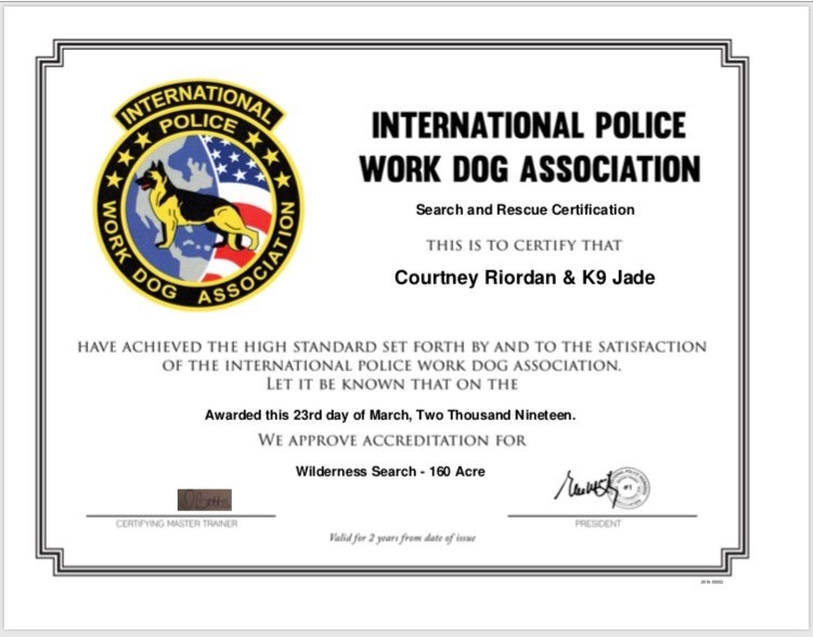 Courtney Riordan’s IPWDA Certificate